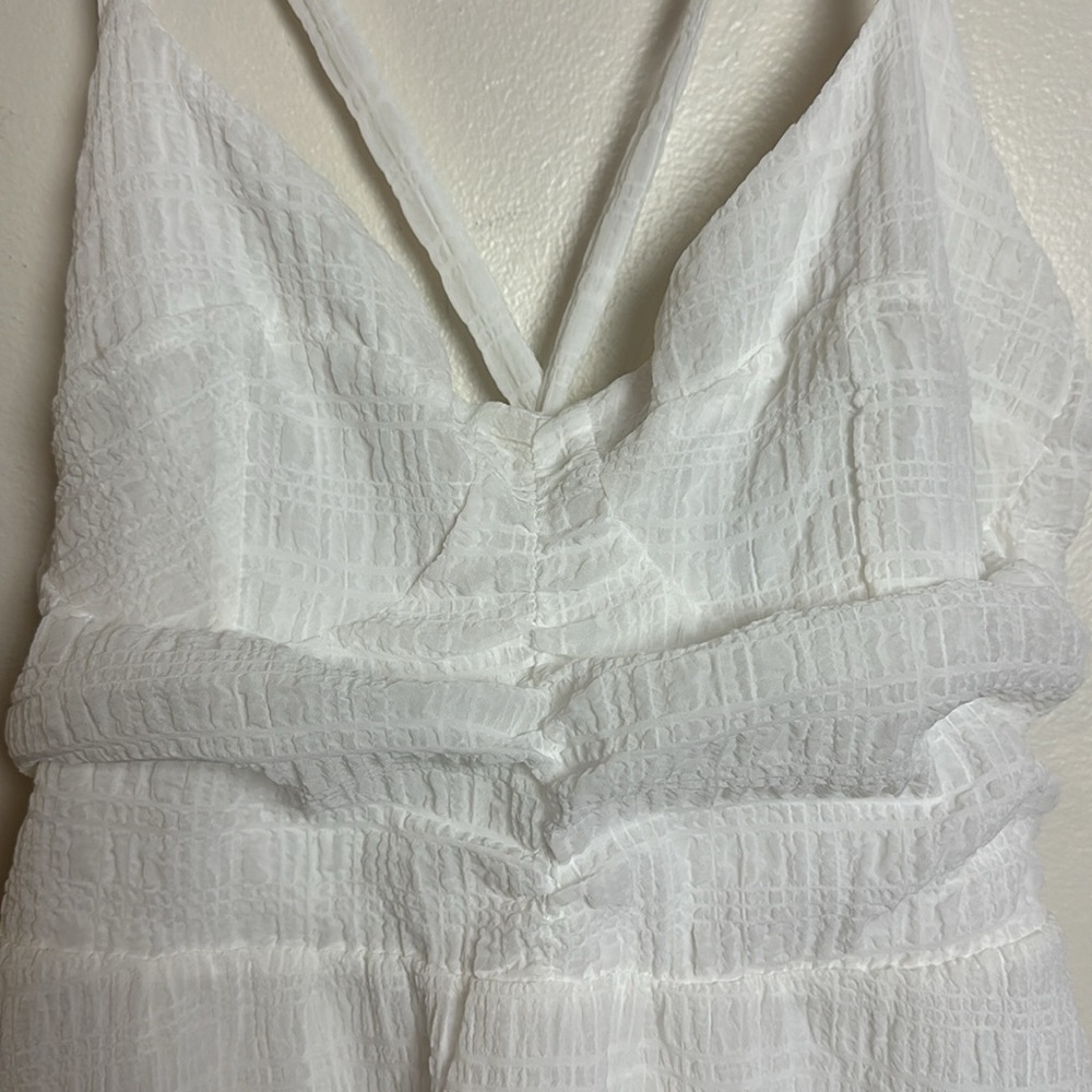 H&M Crepe Fabric Woven Mini Fit & Flare Dress with Lace Up Back in White - Picture 4 of 9